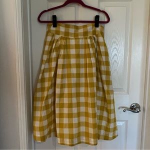 ModCloth Emily & Fin Yellow White Plaid Skirt w/Pockets Size L